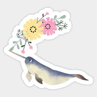 Narwhal Lemon Pink Flowers Sticker